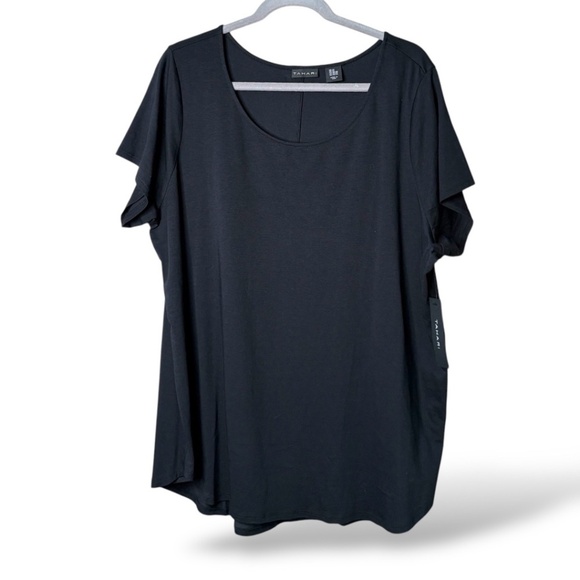 TAHARI Pima Cotton Modal Blend Curved Hem Short Sleeve Scoop Neck Tee 2X NWT - Picture 1 of 9
